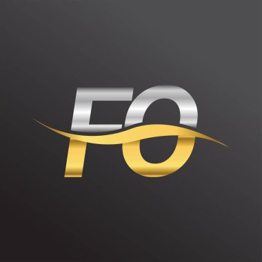 İlk harf logo FO şirketinin adı altın ve gümüş rengi swoosh tasarımı. İş ve şirket kimliği için vektör logosu.