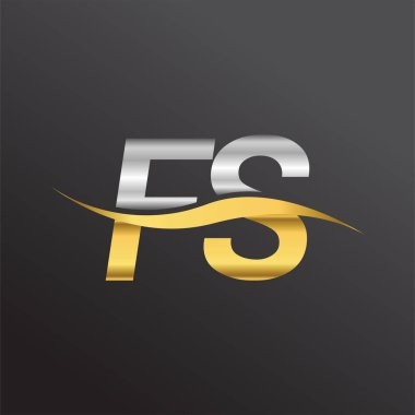 İlk harf logosu FS şirketinin adı Altın ve Gümüş rengi Swoosh tasarımı. İş ve şirket kimliği için vektör logosu.