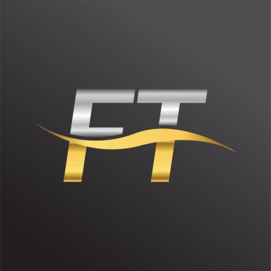 İlk harf logosu FT şirketinin adı Altın ve Gümüş rengi Swoosh tasarımı. İş ve şirket kimliği için vektör logosu.