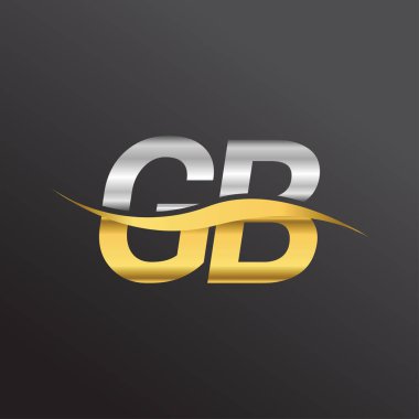 İlk harf olarak altın ve gümüş rengi Swoosh tasarımlı GB şirketi. İş ve şirket kimliği için vektör logosu.