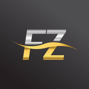 İlk harf logosu FZ şirketinin adı altın ve gümüş rengi Swoosh tasarımı. İş ve şirket kimliği için vektör logosu.