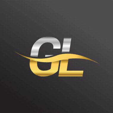 İlk harf logosu GL şirketinin adı altın ve gümüş rengi Swoosh tasarımı. İş ve şirket kimliği için vektör logosu.