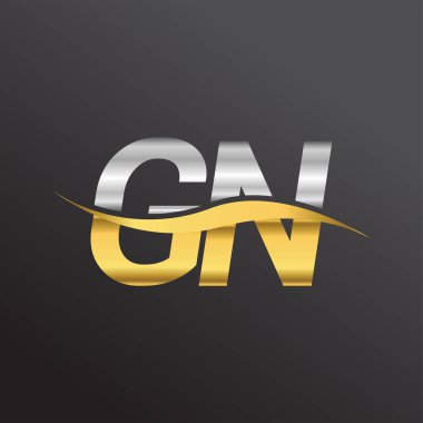 İlk harf logosu GN şirketinin adı altın ve gümüş rengi Swoosh tasarımı. İş ve şirket kimliği için vektör logosu.