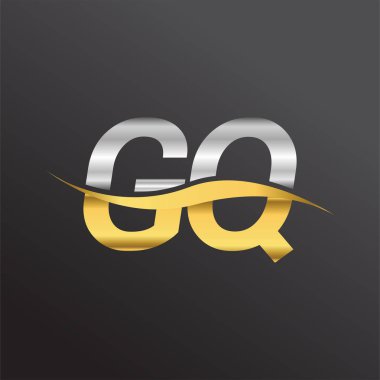 İlk harf GQ şirketinin adı Altın ve Gümüş rengi Swoosh tasarımı. İş ve şirket kimliği için vektör logosu.