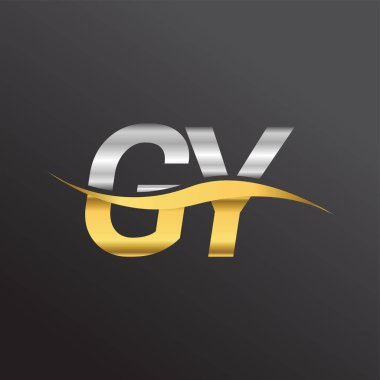 İlk harf logosu GY şirketinin adı Altın ve Gümüş rengi Swoosh tasarımı. İş ve şirket kimliği için vektör logosu.