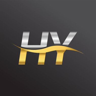 İlk harf logosu HY şirketinin adı altın ve gümüş rengi Swoosh tasarımı. İş ve şirket kimliği için vektör logosu.