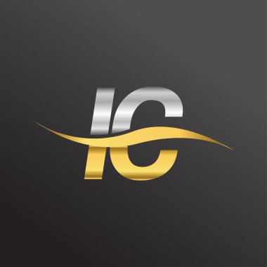 İlk harf logosu IC şirketinin adı Altın ve Gümüş rengi Swoosh tasarımı. İş ve şirket kimliği için vektör logosu.