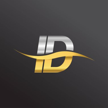 İlk harf logo kimlik şirketinin adı altın ve gümüş rengi swoosh tasarımı. İş ve şirket kimliği için vektör logosu.