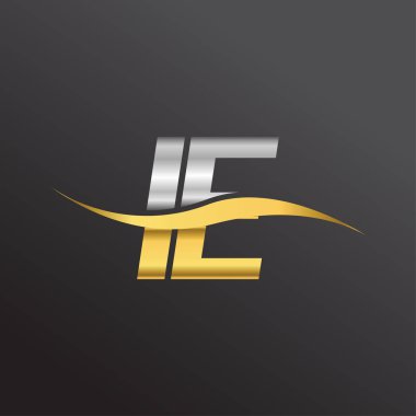 İlk harf logosu IE şirket adı altın ve gümüş rengi swoosh tasarımı. İş ve şirket kimliği için vektör logosu.