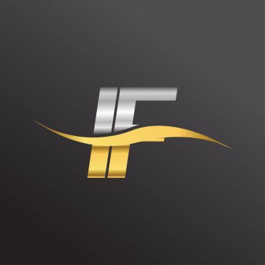 İlk harf logosu If şirketinin adı altın ve gümüş rengi Swoosh tasarımı. İş ve şirket kimliği için vektör logosu.