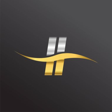 İlk harf logo II şirket adı altın ve gümüş rengi swoosh tasarımı. İş ve şirket kimliği için vektör logosu.