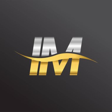 İlk harf logosu IM şirketinin adı altın ve gümüş rengi swoosh tasarımı. İş ve şirket kimliği için vektör logosu.
