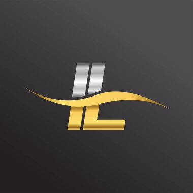 İlk harf IL logosu. Altın ve gümüş rengi Swoosh tasarımı. İş ve şirket kimliği için vektör logosu.