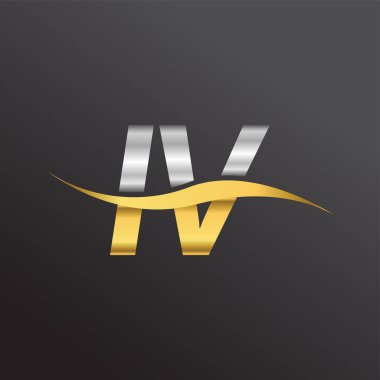 İlk harf Logo IV. Şirketin adı Altın ve Gümüş Renk Swoosh Tasarımı. İş ve şirket kimliği için vektör logosu.