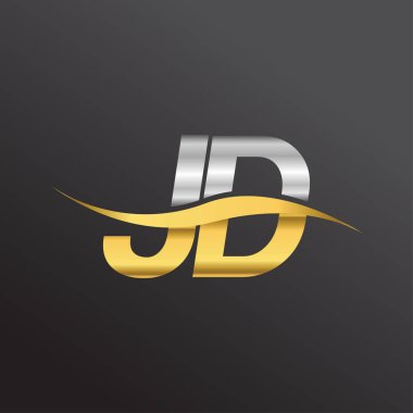 İlk harf logosu JD şirketinin adı Altın ve Gümüş rengi Swoosh tasarımı. İş ve şirket kimliği için vektör logosu.