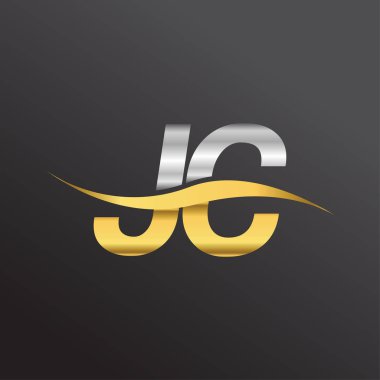 İlk harf logosu JC şirketinin adı altın ve gümüş rengi Swoosh tasarımı. İş ve şirket kimliği için vektör logosu.