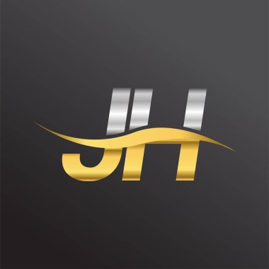 İlk harf logosu JH şirketinin adı Altın ve Gümüş rengi Swoosh tasarımı. İş ve şirket kimliği için vektör logosu.