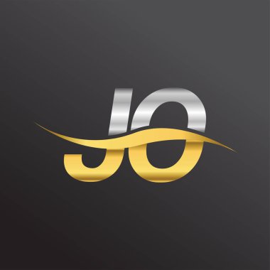 İlk harf logosu JO şirketinin adı Altın ve Gümüş rengi Swoosh tasarımı. İş ve şirket kimliği için vektör logosu.