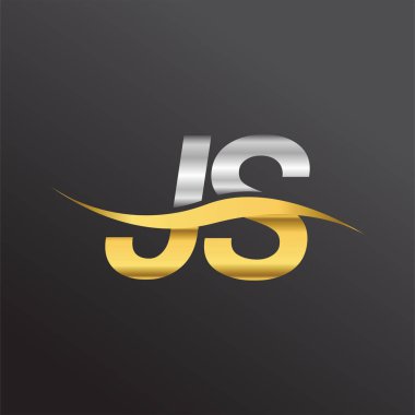 İlk harf logosu JS şirketinin adı Altın ve Gümüş rengi Swoosh tasarımı. İş ve şirket kimliği için vektör logosu.