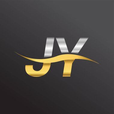 İlk harf logosu JY şirketinin adı Altın ve Gümüş rengi Swoosh tasarımı. İş ve şirket kimliği için vektör logosu.