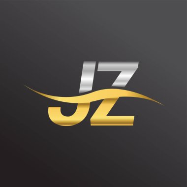 İlk harf logosu, altın ve gümüş rengi Swoosh tasarımı olan JZ şirketi. İş ve şirket kimliği için vektör logosu.