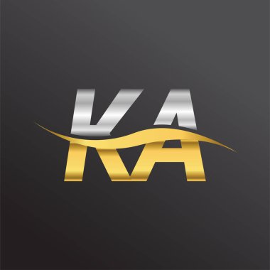 İlk harf logosu KA şirketinin adı Altın ve Gümüş rengi Swoosh tasarımı. İş ve şirket kimliği için vektör logosu.