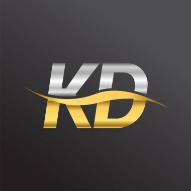 İlk harf logosu KD şirketinin adı altın ve gümüş rengi Swoosh tasarımı. İş ve şirket kimliği için vektör logosu.