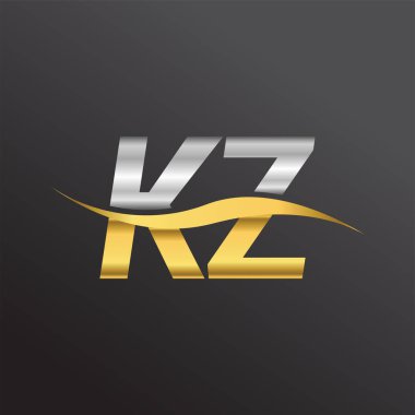 İlk harf logosu KZ şirketinin adı altın ve gümüş rengi Swoosh tasarımı. İş ve şirket kimliği için vektör logosu.