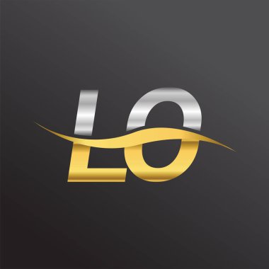 İlk harf LO şirket adı altın ve gümüş rengi swoosh tasarımı. İş ve şirket kimliği için vektör logosu.