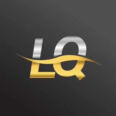 İlk harf logosu LQ şirketinin adı altın ve gümüş rengi Swoosh tasarımı. İş ve şirket kimliği için vektör logosu.