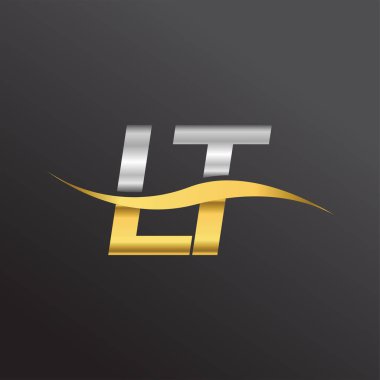 İlk harf logosu LT şirketinin adı altın ve gümüş rengi Swoosh tasarımı. İş ve şirket kimliği için vektör logosu.