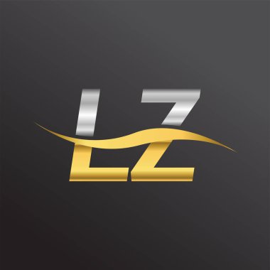 İlk harf logosu LZ şirketinin adı altın ve gümüş rengi Swoosh tasarımı. İş ve şirket kimliği için vektör logosu.