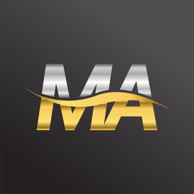 İlk harf logosu MA şirketinin adı altın ve gümüş rengi swoosh tasarımı. İş ve şirket kimliği için vektör logosu.