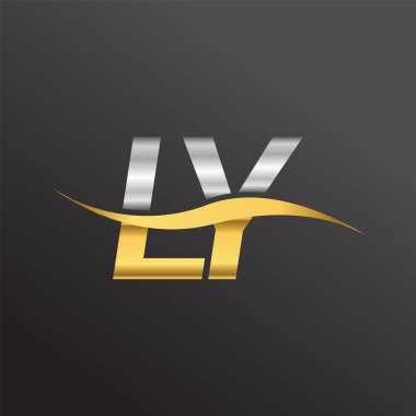 İlk harf LY şirket adı altın ve gümüş rengi swoosh tasarımı. İş ve şirket kimliği için vektör logosu.