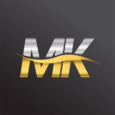 İlk harf logosu MK şirketinin adı altın ve gümüş rengi Swoosh tasarımı. İş ve şirket kimliği için vektör logosu.