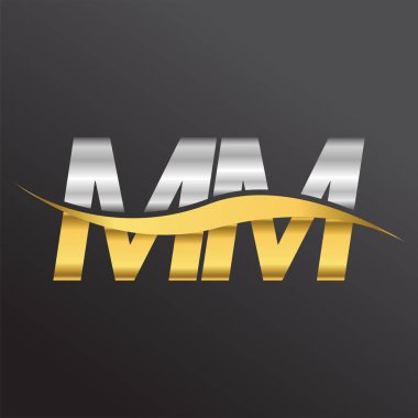 İlk harf logosu MM şirketinin adı altın ve gümüş rengi Swoosh tasarımı. İş ve şirket kimliği için vektör logosu.
