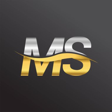İlk harf logosu MS şirketinin adı altın ve gümüş rengi swoosh tasarımı. İş ve şirket kimliği için vektör logosu.