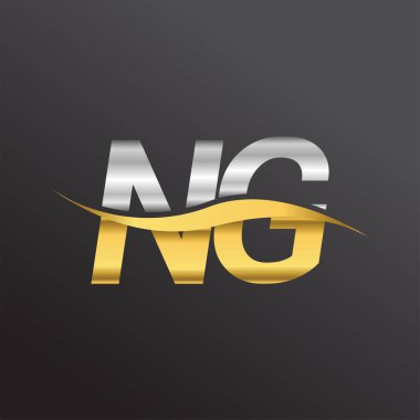 İlk harf logosu NG şirketinin adı altın ve gümüş rengi Swoosh tasarımı. İş ve şirket kimliği için vektör logosu.