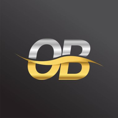 İlk harf OB logosu. Altın ve gümüş rengi Swoosh tasarımı. İş ve şirket kimliği için vektör logosu.