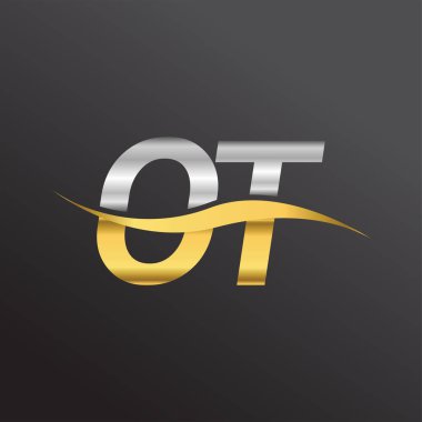 İlk harf logosu OT şirketinin adı Altın ve Gümüş rengi Swoosh tasarımı. İş ve şirket kimliği için vektör logosu.