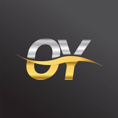 İlk harf logosu OY şirketinin adı Altın ve Gümüş rengi Swoosh tasarımı. İş ve şirket kimliği için vektör logosu.