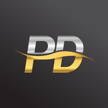 İlk harf logo PD şirketinin adı Altın ve Gümüş rengi Swoosh tasarımı. İş ve şirket kimliği için vektör logosu.