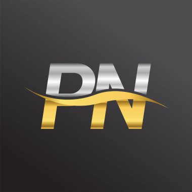 İlk harf logosu PN şirketinin adı Altın ve Gümüş rengi Swoosh tasarımı. İş ve şirket kimliği için vektör logosu.