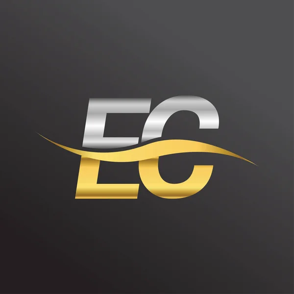 首字母标识Ec公司名称金银色Swoosh设计 企业和公司标识的向量标志类型 — 图库矢量图片