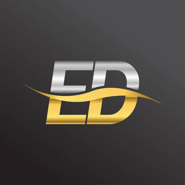 Počáteční Písmeno Logo Název Společnosti Zlatá Stříbrná Barva Swoosh Design — Stockový vektor