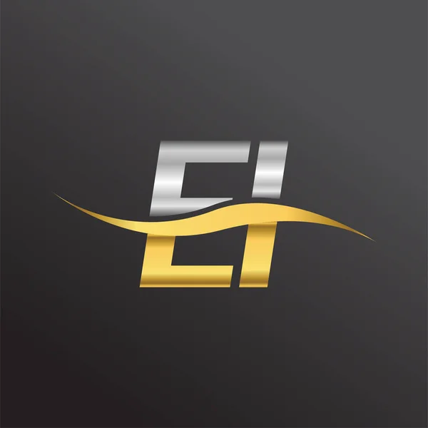 Początkowe Logo Firmy Nazwa Złota Srebra Kolor Swoosh Projektu Logotyp — Wektor stockowy