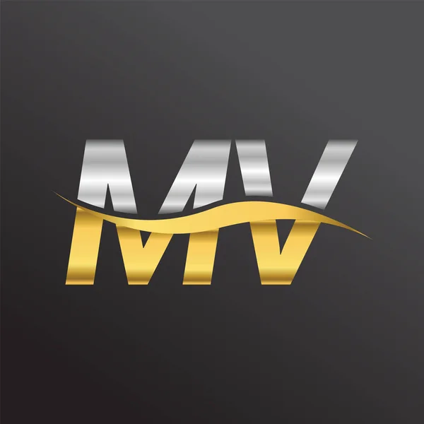首字母标识Mv公司名称金银色Swoosh设计 企业和公司标识的向量标志类型 — 图库矢量图片