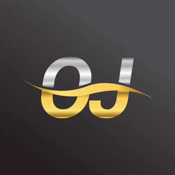 Första Bokstaven Logotyp Företagsnamn Guld Och Silver Färg Swoosh Design — Stock vektor