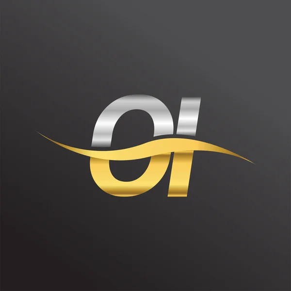 Logotipo Letra Inicial Nome Empresa Design Swoosh Ouro Prata Cor — Vetor de Stock