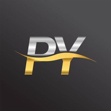 İlk harf logosu PY şirketinin adı altın ve gümüş rengi Swoosh tasarımı. İş ve şirket kimliği için vektör logosu.